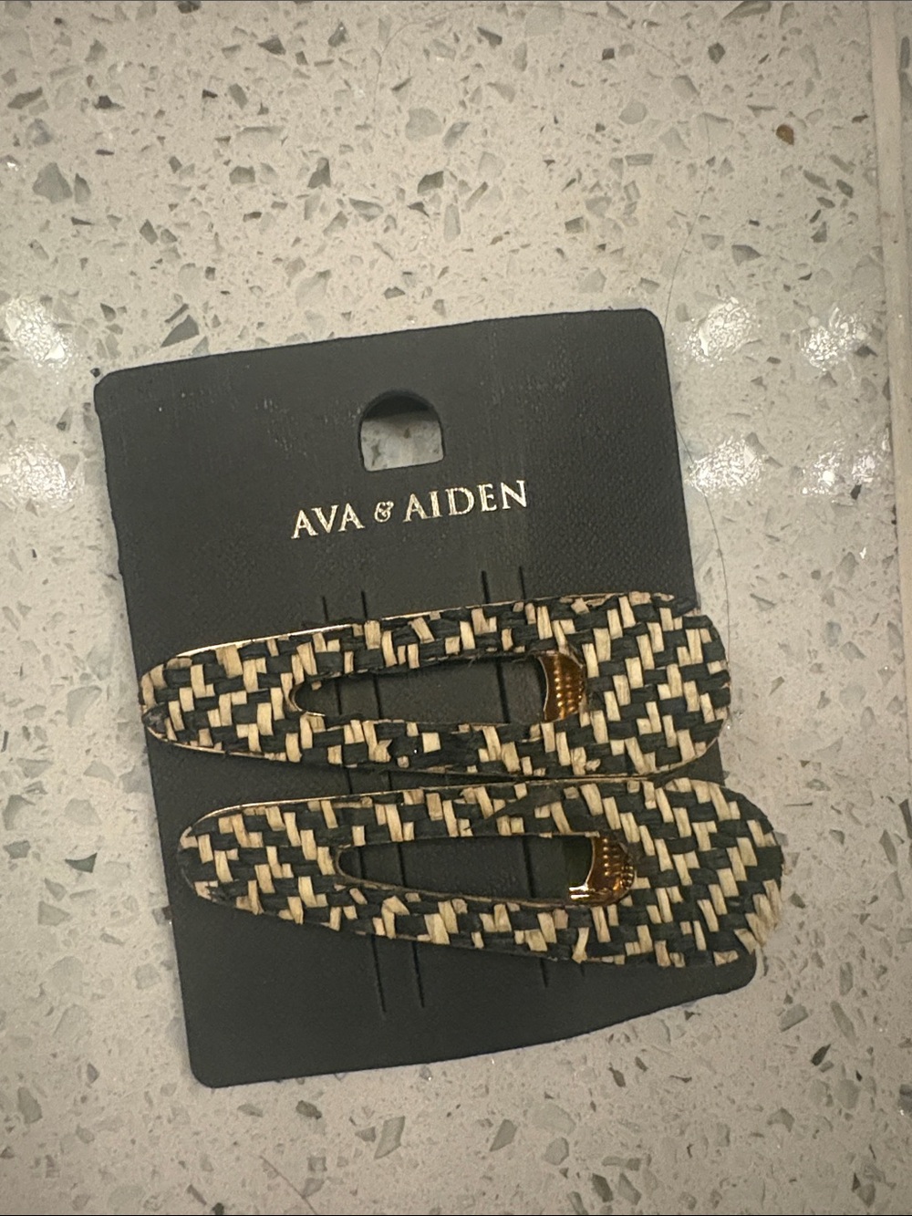 Ava & Aiden Black and Natural Woven Snap Hair Clips - Set of 2